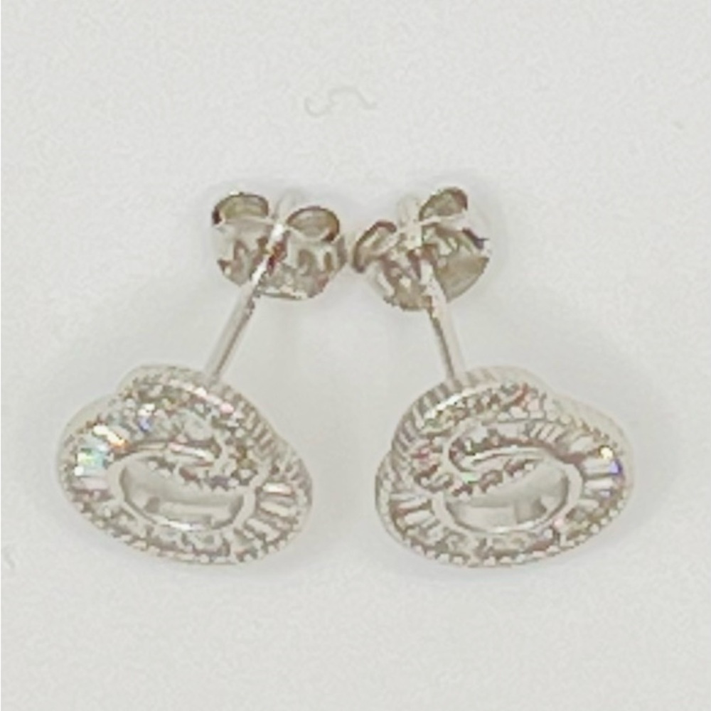 Sterling Silver Double Circle Baguette and Round Crystal Post Earrings - Picture 2 of 3